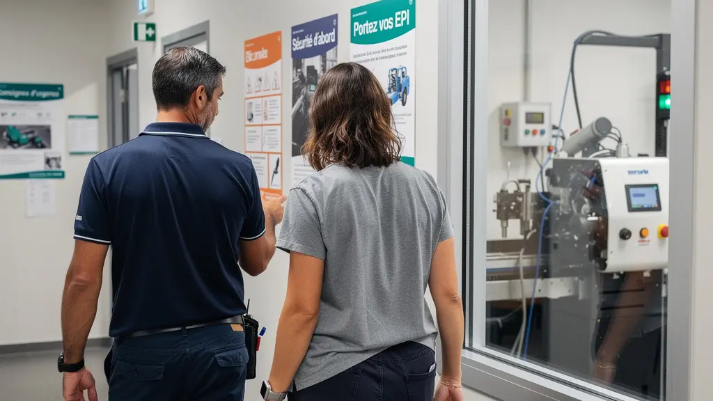 Candidat visitant les locaux d'un centre de formation sécurité avec un responsable